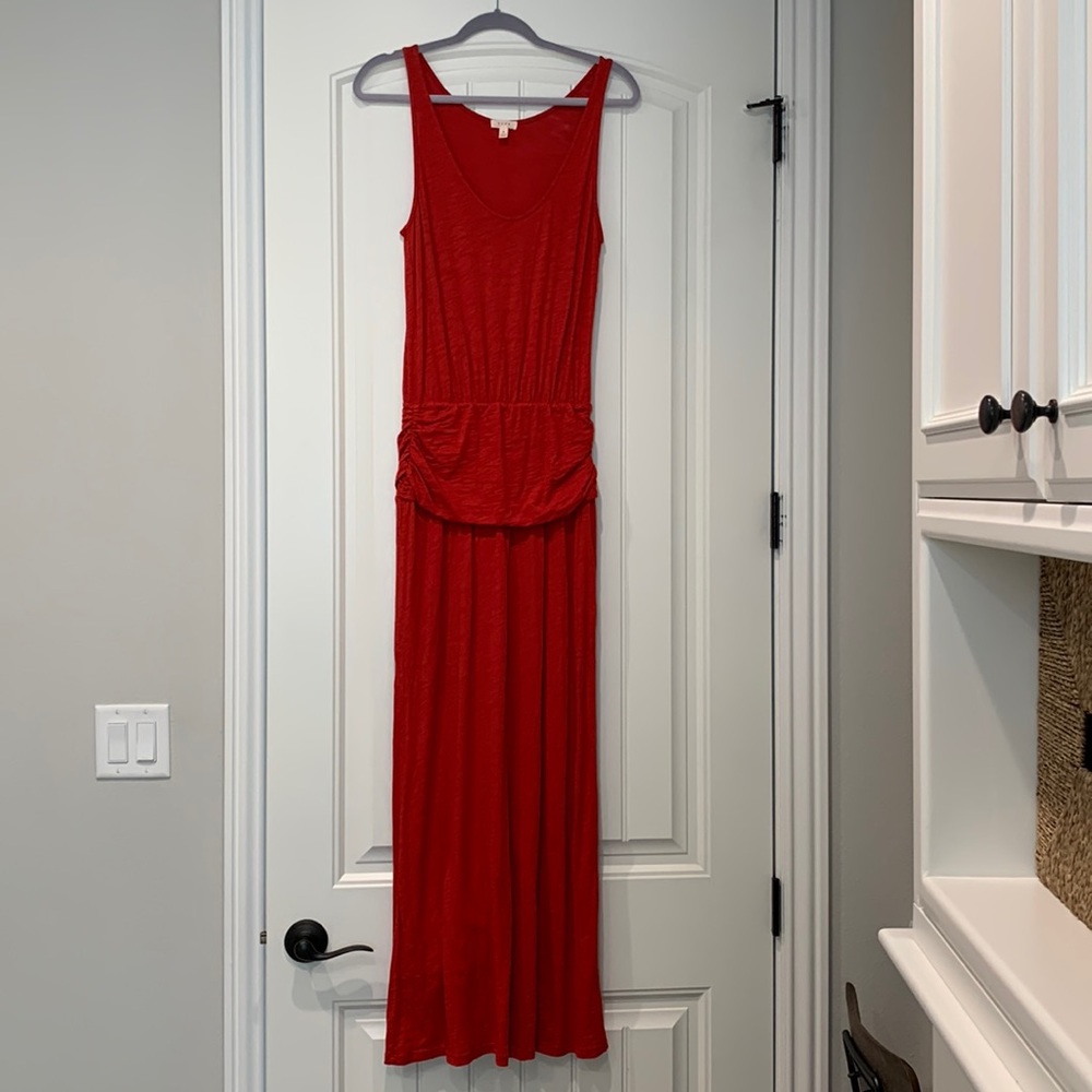Soft Joie Wilcox Red Ruched Maxi Sleeveless Tank Dress, Size S